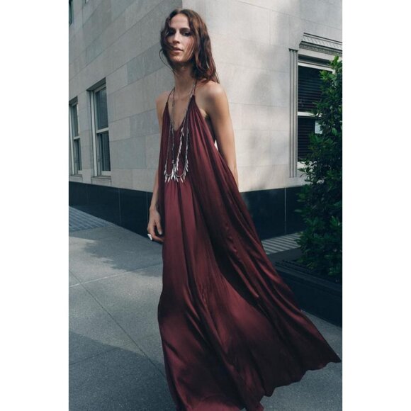 ZARA ZW COLLECTION LONG SATIN DRESS - Picture 8 of 14
